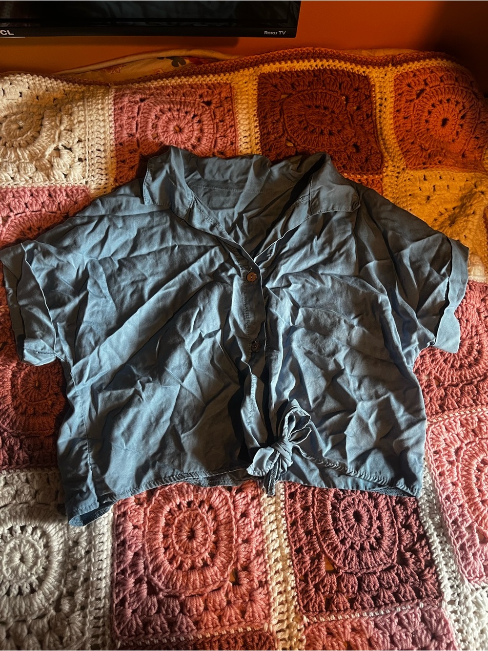 Casual Blue Tie-Front Button Shirt - Women from Portugal